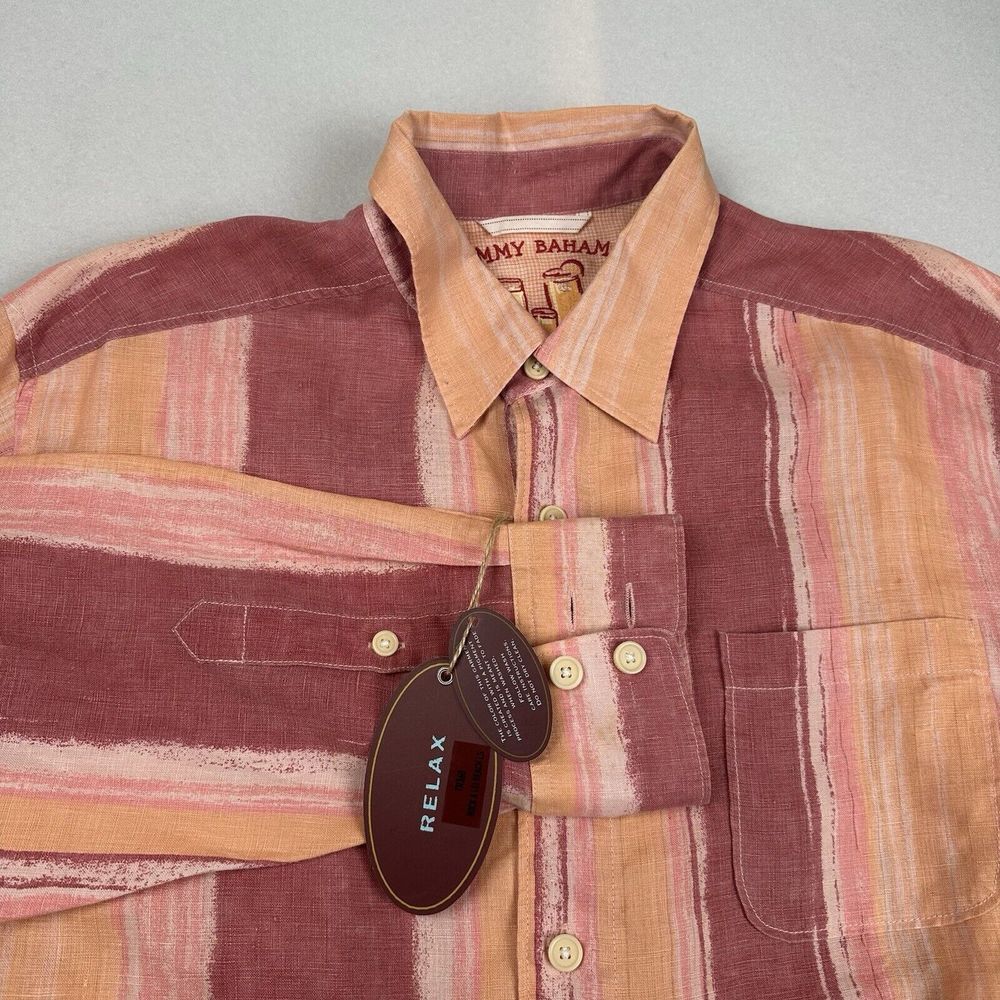NWT Tommy Bahama Orange Slice Stripe 100% Linen Shirt Rock A Lei Beach L/S Large
